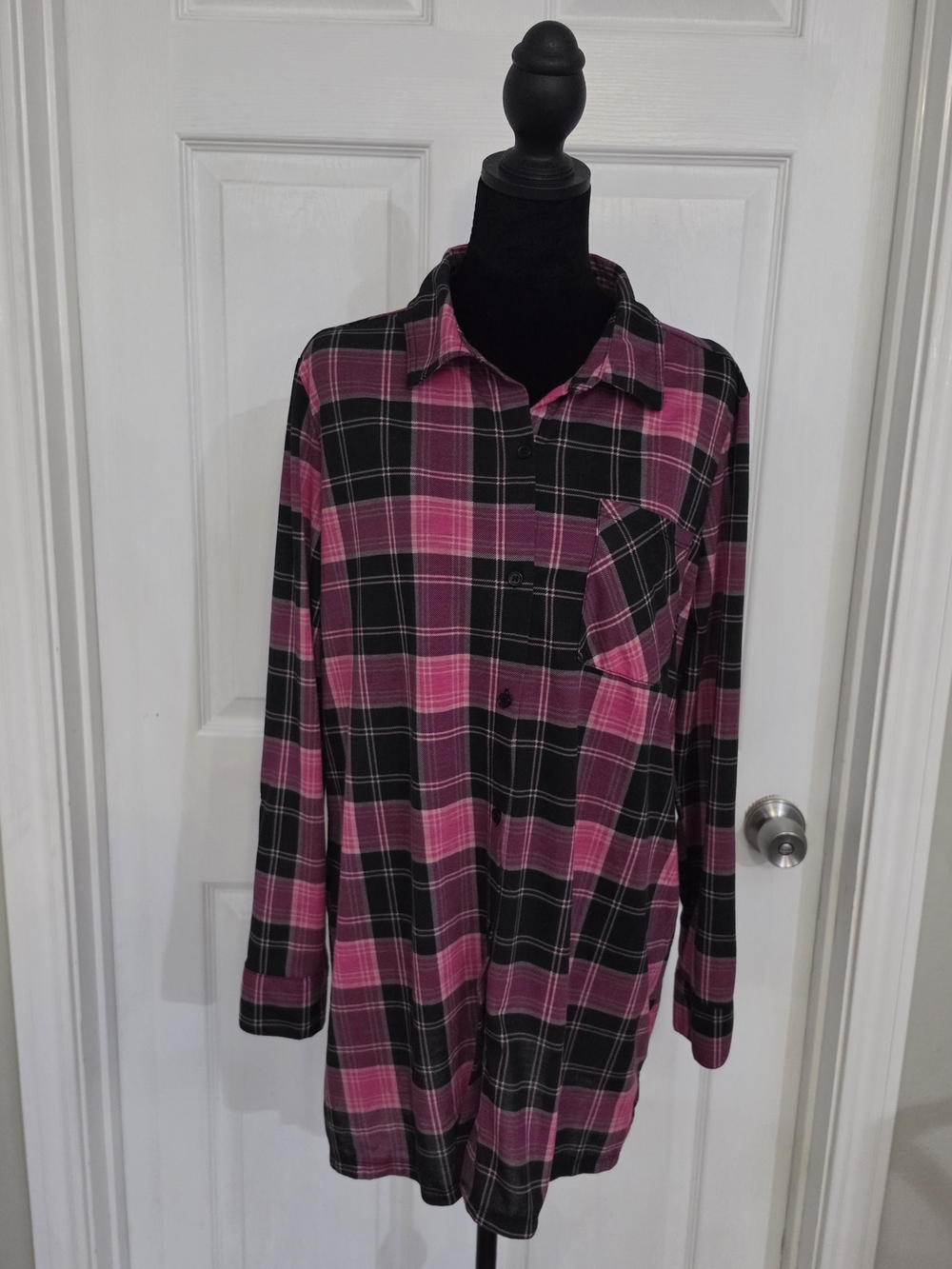 New York Laundry Pink and Black Plaid Button-Down Shirt